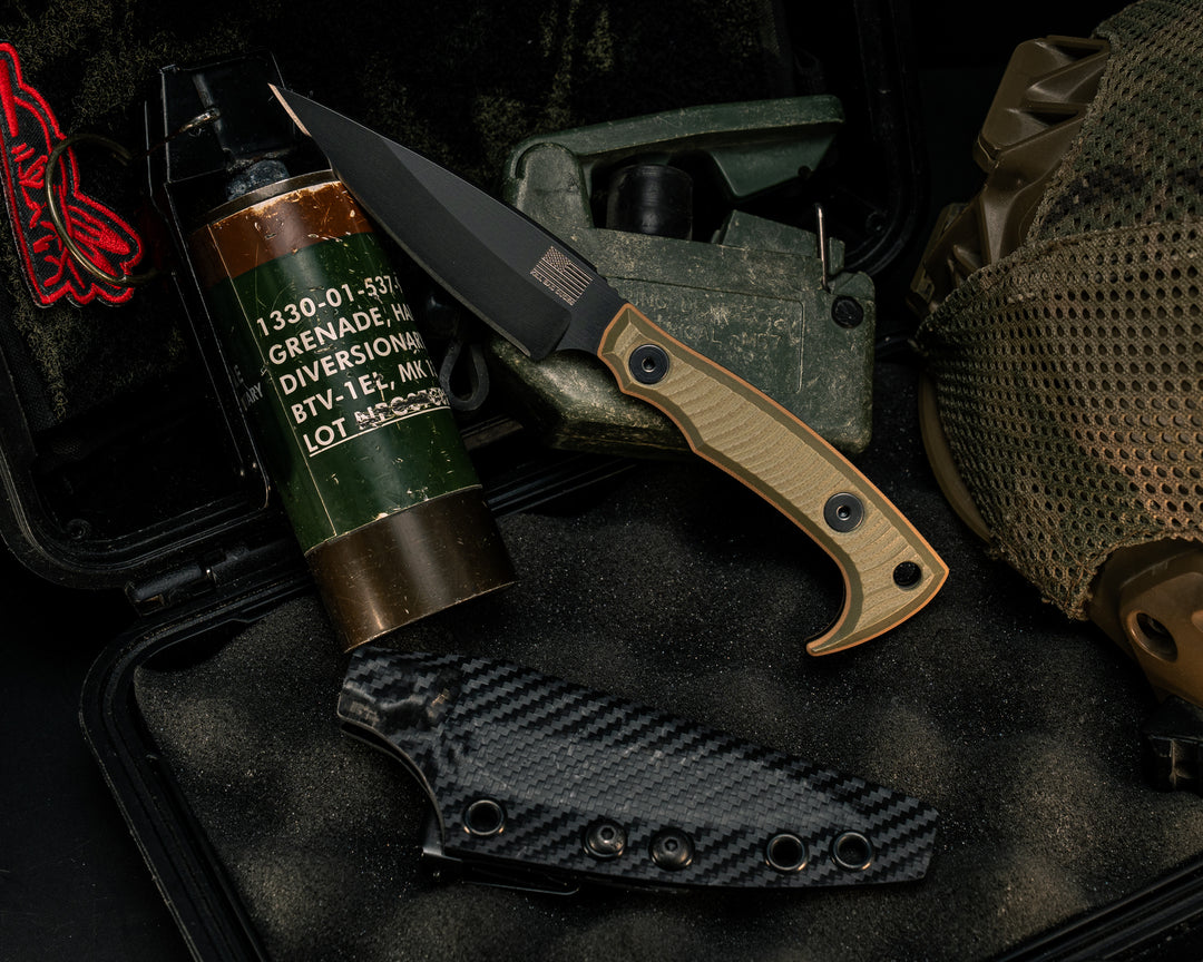 Special K HFB-X-KBD Collab- OD Green and Coyote G10, Armor Black Cerakote, Allen Bolts, Textured Grip