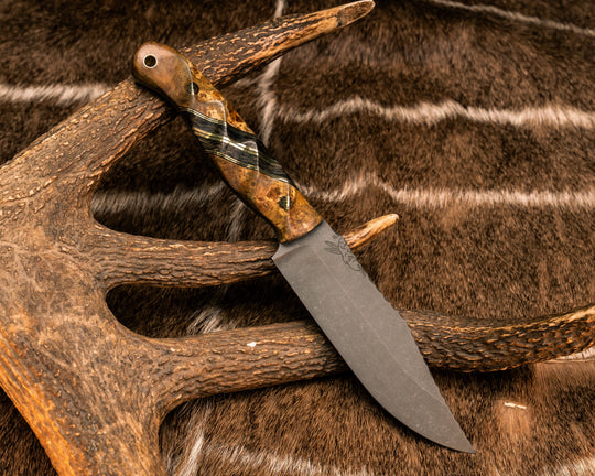 Crow Scout- Amboyna, Black G10 and Brass Pin Striping, Gold Dark Matter Carbon Split, Mosaic Pins, Brass lanyard Pin, Textured Grip