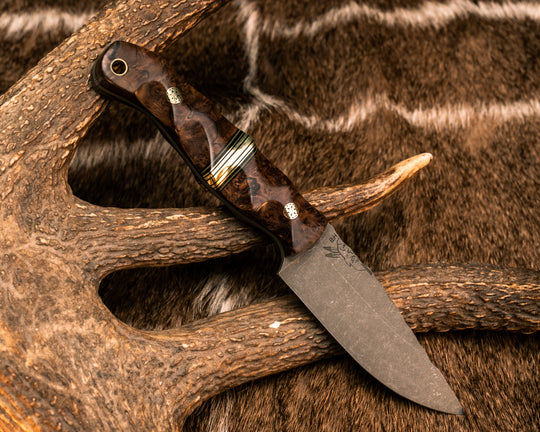 Crow Scalper- Spalted Maple, Black G10, OD Green G10 and Brass Split, Mosaic Pins, Brass Lanyard Pin, Textured Grip