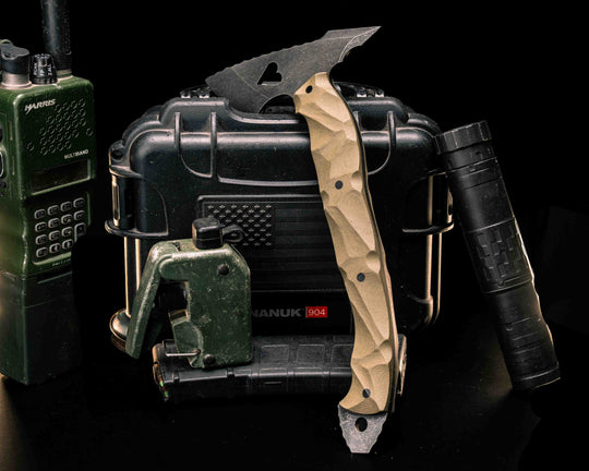 Bleeding Heart Hawk- Olive Canvas Micarta, CF Pins, Textured Grip