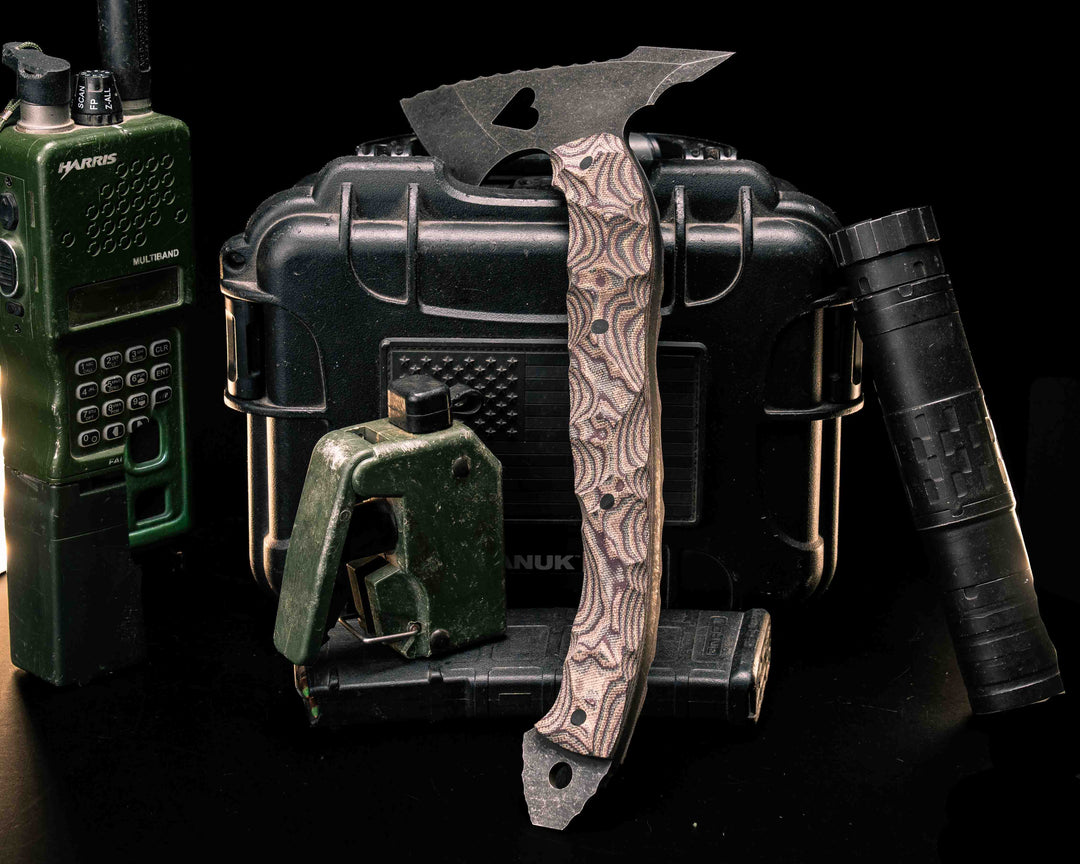 Bleeding Heart Hawk- Python Canvas Micarta, CF Pins, Textured Grip