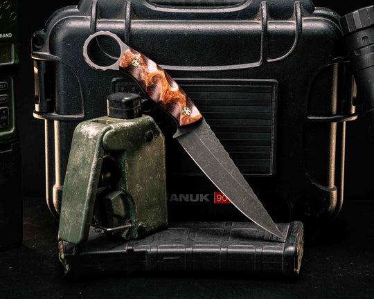 Osoraku 4"- Amboyna Burl Over Lava Flow FAT Carbon, Mosaic Pins, Textured Grip
