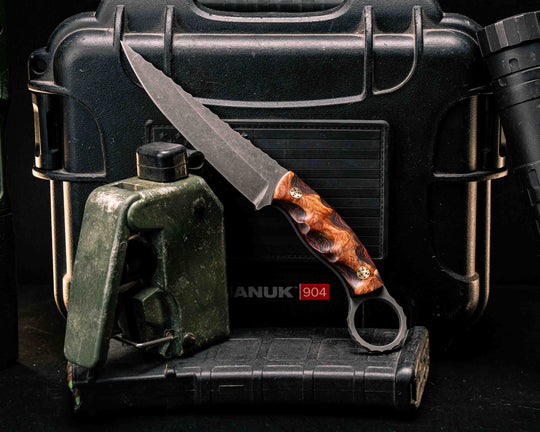 Osoraku 4"- Amboyna Burl Over Lava Flow FAT Carbon, Mosaic Pins, Textured Grip