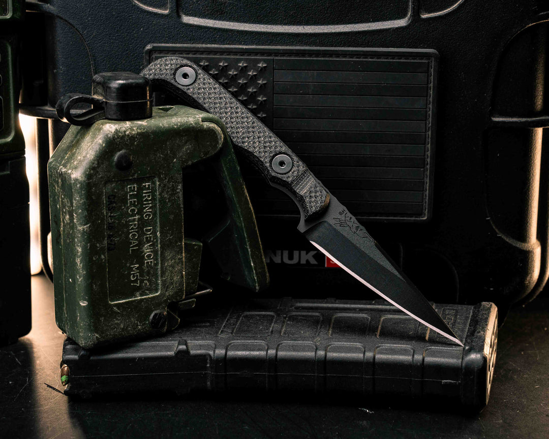 Slender Man- Black Canvas Micarta, Armor Black Cerakote, Allen Bolts, Textured Grip