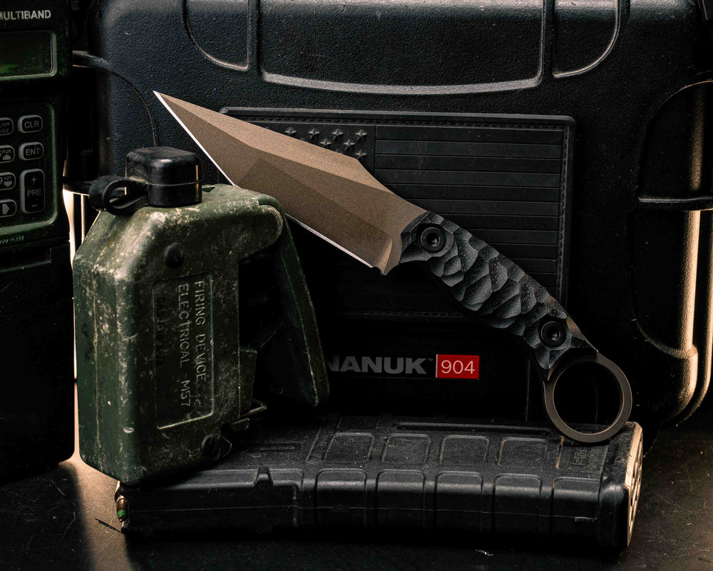Ringed Tac Tanto- Black G10, Midnight Bronze Cerakote,  Allen Bolts, Textured Grip