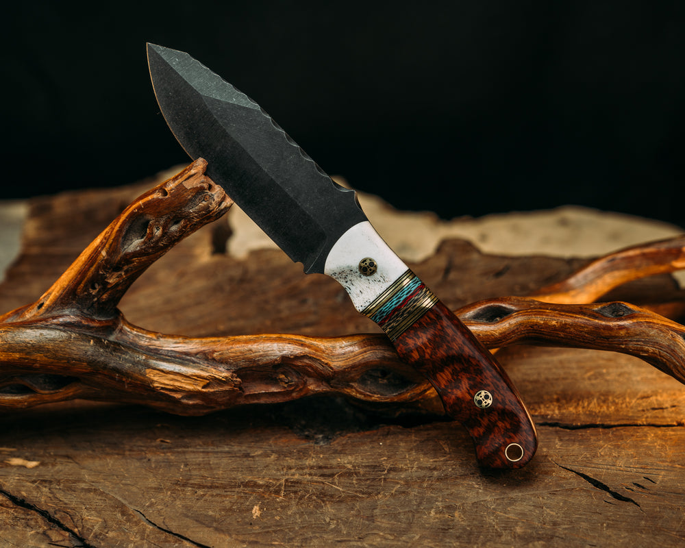 Disaster Jr - Black G10 & Brass Pin Striping, Crow Carbon Split, Snakewood, Mosaic Pins, Brass Lanyard Pin, Grooved Grip.