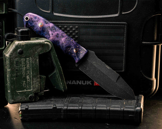 Disaster Jr Gen 3- Dyed Box Elder, Patriot Mosaic Pins, Copper Lanyard Pin, Textured Grip