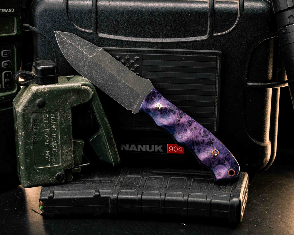Disaster Jr Gen 3- Dyed Box Elder, Patriot Mosaic Pins, Copper Lanyard Pin, Textured Grip
