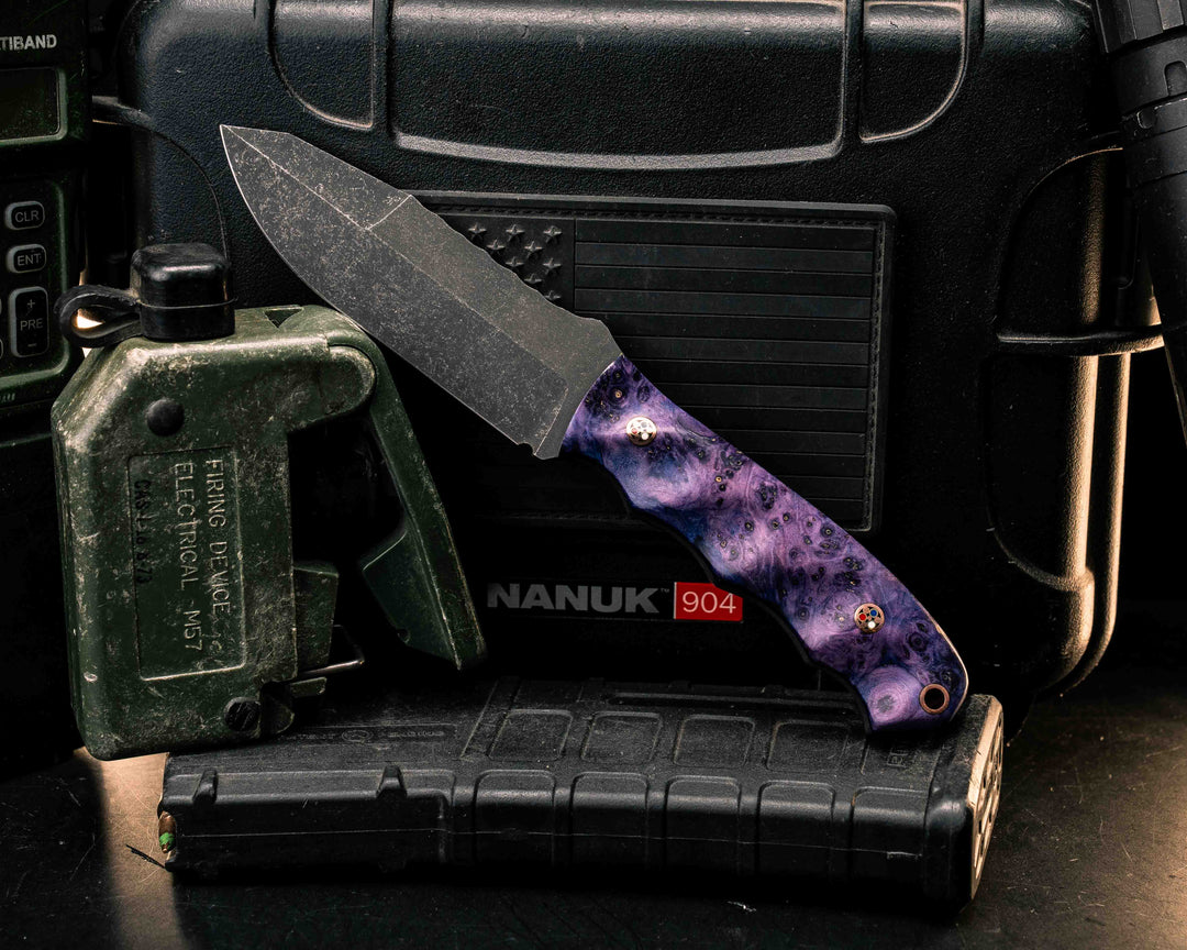 Disaster Jr Gen 3- Dyed Box Elder, Patriot Mosaic Pins, Copper Lanyard Pin, Textured Grip