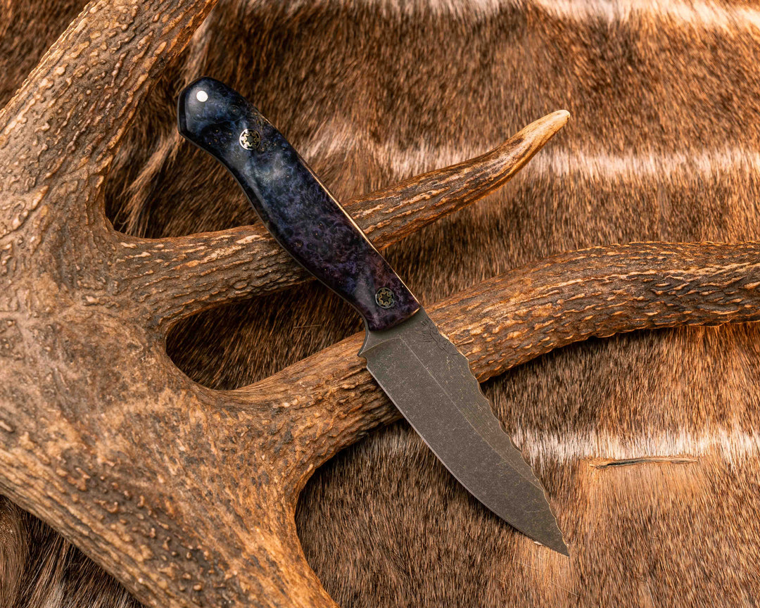 Field Knife Jr- Dyed Amboyna, Mosaic Pins, 1/8" Aluminum Pin, Textured Grip