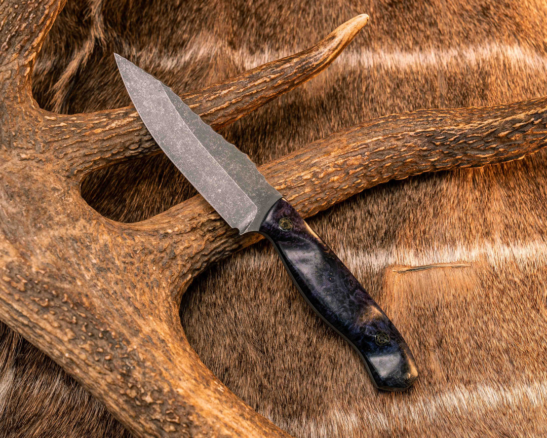 Field Knife Jr- Dyed Amboyna, Mosaic Pins, 1/8" Aluminum Pin, Textured Grip