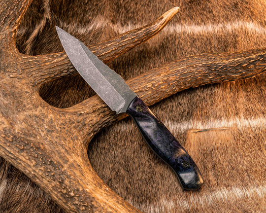 Field Knife Jr- Dyed Amboyna, Mosaic Pins, 1/8" Aluminum Pin, Textured Grip