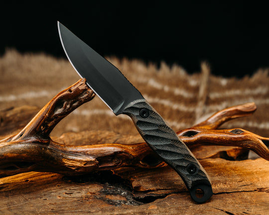 Crow Jr- Black Canvas Micarta, Armor Black Cerakote, Allen Bolts, Textured Grip