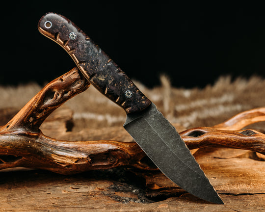 Crow Jr- Dyed Buckeye, Mosaic Pins, Aluminum Lanyard Pin, Notched Grip.