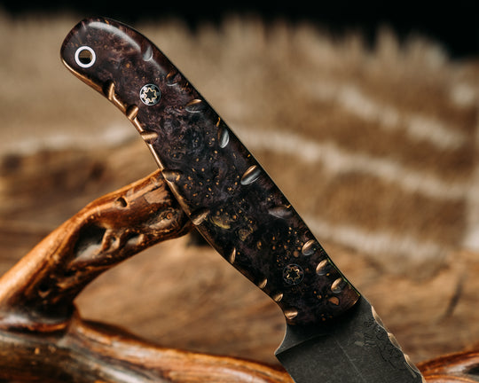 Crow Jr- Dyed Buckeye, Mosaic Pins, Aluminum Lanyard Pin, Notched Grip.