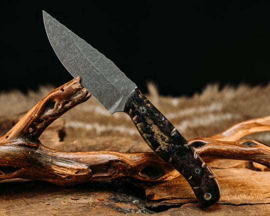 Crow Jr- Dyed Buckeye, Mosaic Pins, Aluminum Lanyard Pin, Notched Grip.