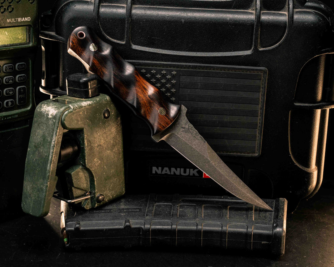 Combat Filet- Desert Ironwood, Mosaic Pins, Copper Lanyard Pin, Textured Grip