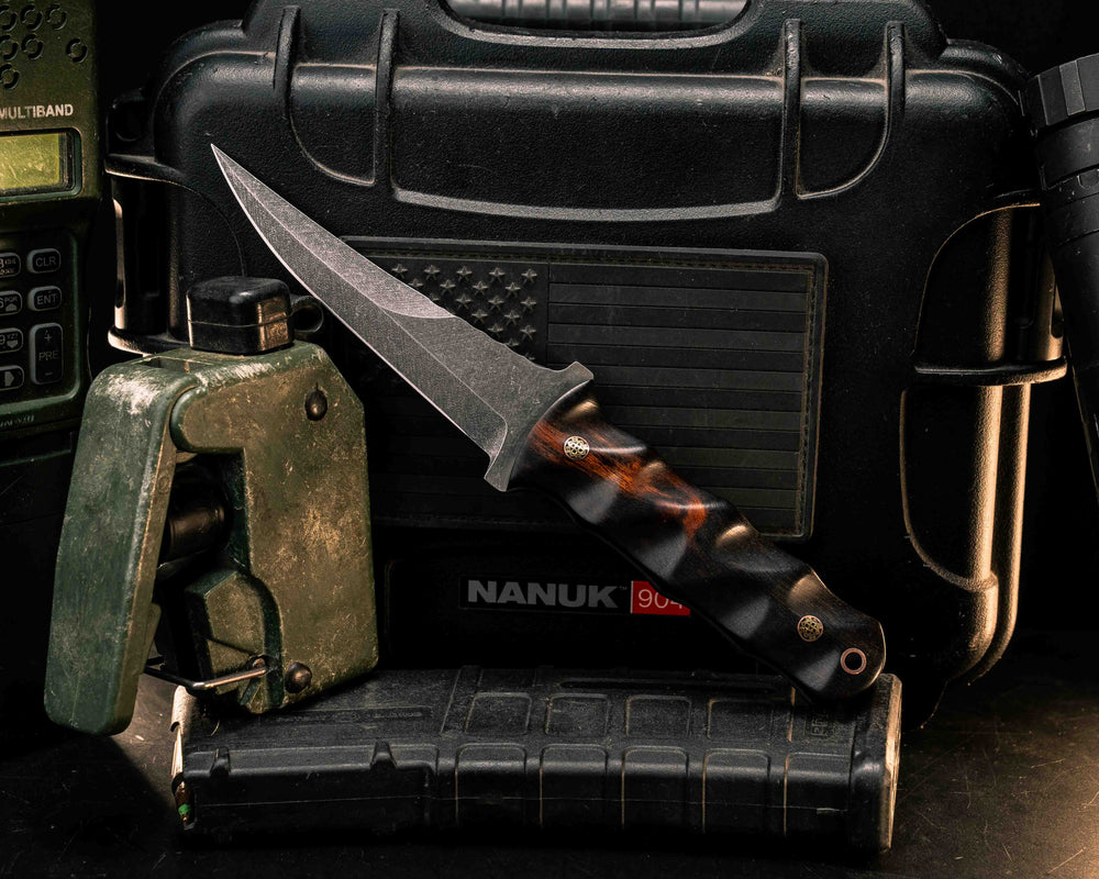 Combat Filet- Desert Ironwood, Mosaic Pins, Copper Lanyard Pin, Textured Grip