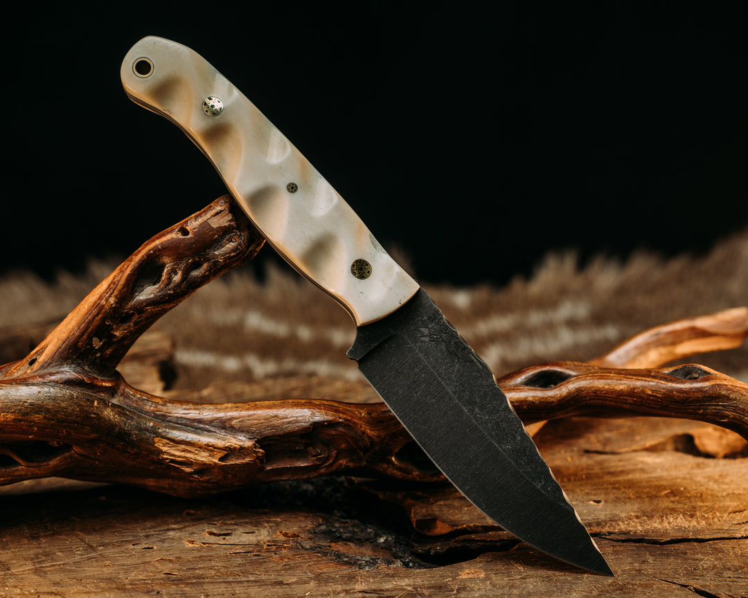 Crow Jr - Camel Bone, Mosaic Pins, Brass Lanyard Pin, Textured Grip.