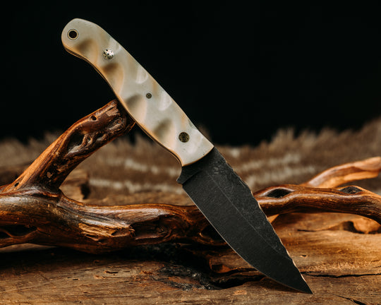 Crow Jr - Camel Bone, Mosaic Pins, Brass Lanyard Pin, Textured Grip.