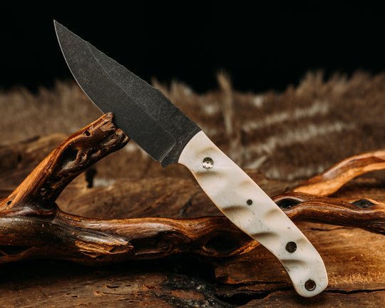 Crow Jr - Camel Bone, Mosaic Pins, Brass Lanyard Pin, Textured Grip.