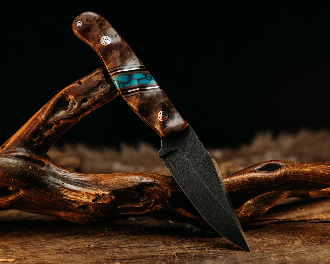Crow Cub - Redwood, Black & OD Green G10, Copper & Turquoise Tru Stone Split, Copper Patriot Pins, Textured Grip.