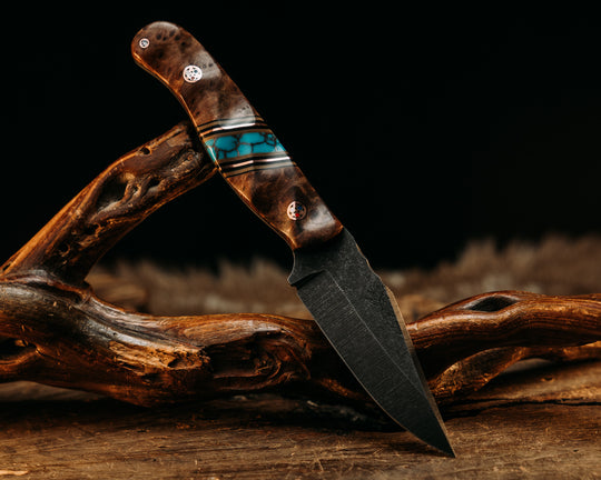 Crow Cub - Redwood, Black & OD Green G10, Copper & Turquoise Tru Stone Split, Copper Patriot Pins, Textured Grip.