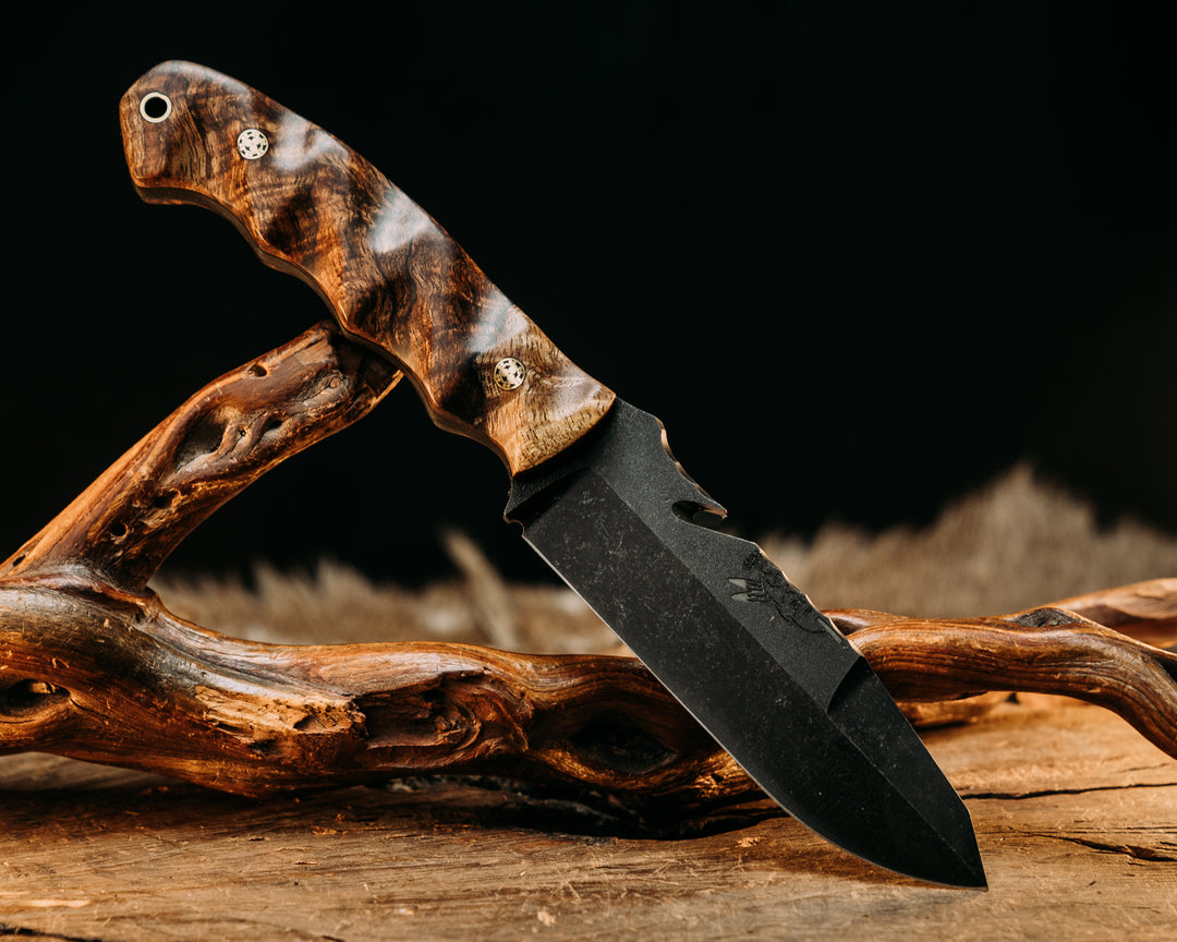 Notched Wire Cutter Breacher Gen 3 - Spalted Curly Maple, Mosaic Pins, Textured Grip.