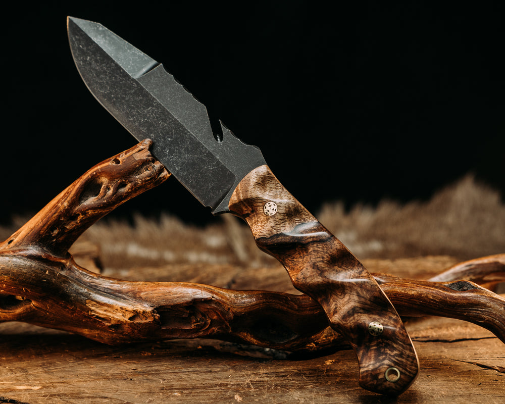 Notched Wire Cutter Breacher Gen 3 - Spalted Curly Maple, Mosaic Pins, Textured Grip.