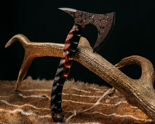 Viking Spike Hawk- Baker Forge Raindrop CopperMai- Desert Ironwood, Copper Patriot Mosaic Pins, Textured Grip