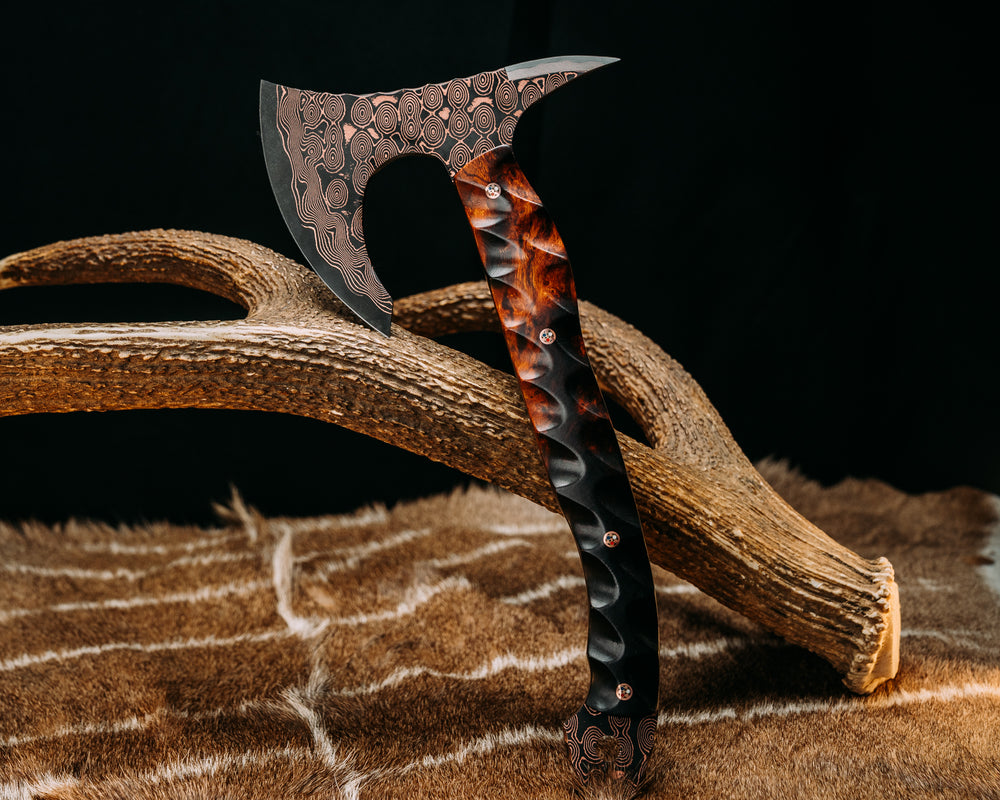 Viking Spike Hawk- Baker Forge Raindrop CopperMai- Desert Ironwood, Copper Patriot Mosaic Pins, Textured Grip