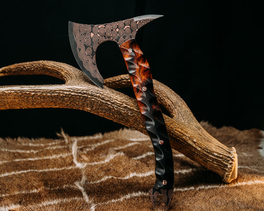 Viking Spike Hawk- Baker Forge Raindrop CopperMai- Desert Ironwood, Copper Patriot Mosaic Pins, Textured Grip