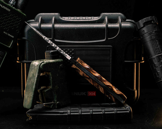 Disaster Breacher Gen 3- Hawaiian Curly Koa, Patriot Mosaic Pins, Brass Lanyard Pin, Textured Grip
