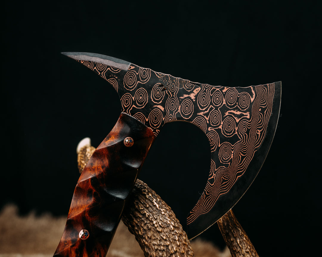Viking Spike Hawk- Baker Forge Raindrop CopperMai- Desert Ironwood, Copper Patriot Mosaic Pins, Textured Grip