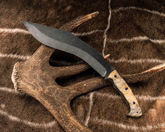 Kukri- Buckeye Burl, Mosaic Pins, Textured Grip
