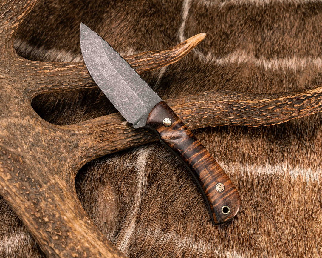 Cav Jr- Hawaiian Curly Koa, Mosaic Pins, Brass Lanyard Pin, Textured Grip