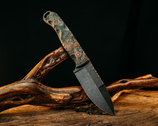 Hog Hunt Jr- Realtree Cammie Micarta, Vintage Micarta Pins, Textured Grip