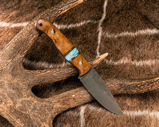Crow Jr- Asian Gempol, Black G10 and Brass Pin Striping, Turquoise with Gold Web Tru-stone Split, Mosaic Pins, Brass Lanyard Pin, Textured Grip