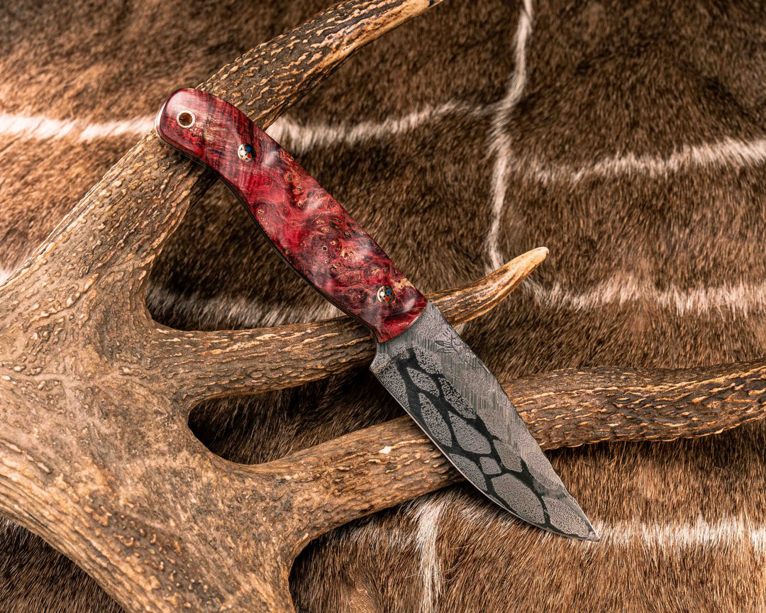 Crow Jr- Dyed Buckeye Burl, Copper Patriot Mosaic Pins, Copper Lanyard Pin, Textured Grip