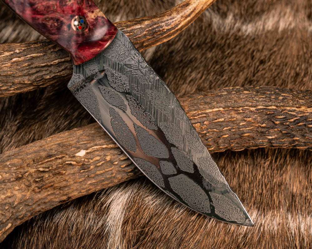 Crow Jr- Dyed Buckeye Burl, Copper Patriot Mosaic Pins, Copper Lanyard Pin, Textured Grip