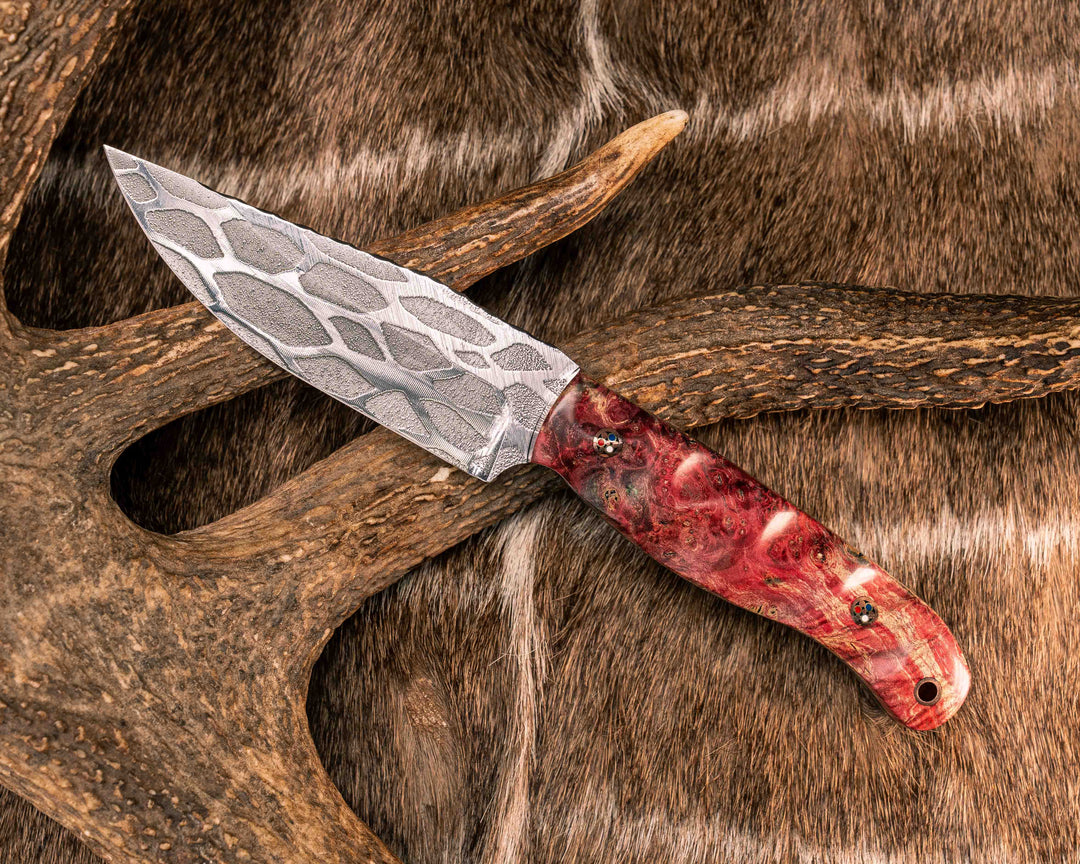 Crow Jr- Dyed Buckeye Burl, Copper Patriot Mosaic Pins, Copper Lanyard Pin, Textured Grip