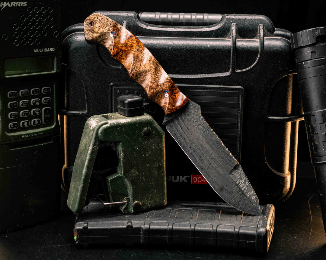 Disaster Breacher Gen 3- Lion'd Blood Amboyna, Copper Patriot Mosaic Pins, Copper Lanyard Pin, Textured Grip