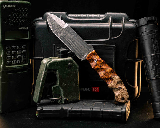 Disaster Breacher Gen 3- Lion'd Blood Amboyna, Copper Patriot Mosaic Pins, Copper Lanyard Pin, Textured Grip