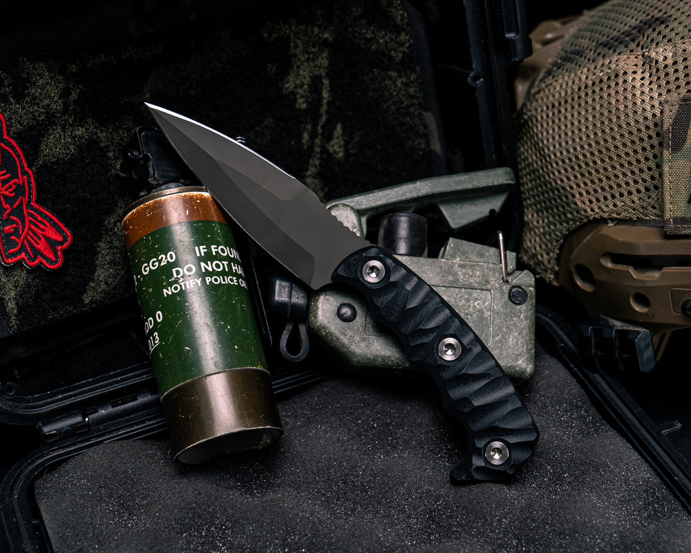 4"  HUMINT- Black G10, OD Green Cerakote, Ti Allen Bolts, Textured Grip