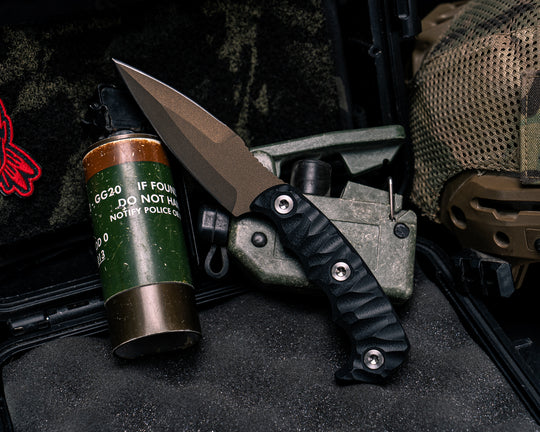 4"  HUMINT- Black G10, Midnight Bronze Cerakote, Ti Allen Bolts, Textured Grip