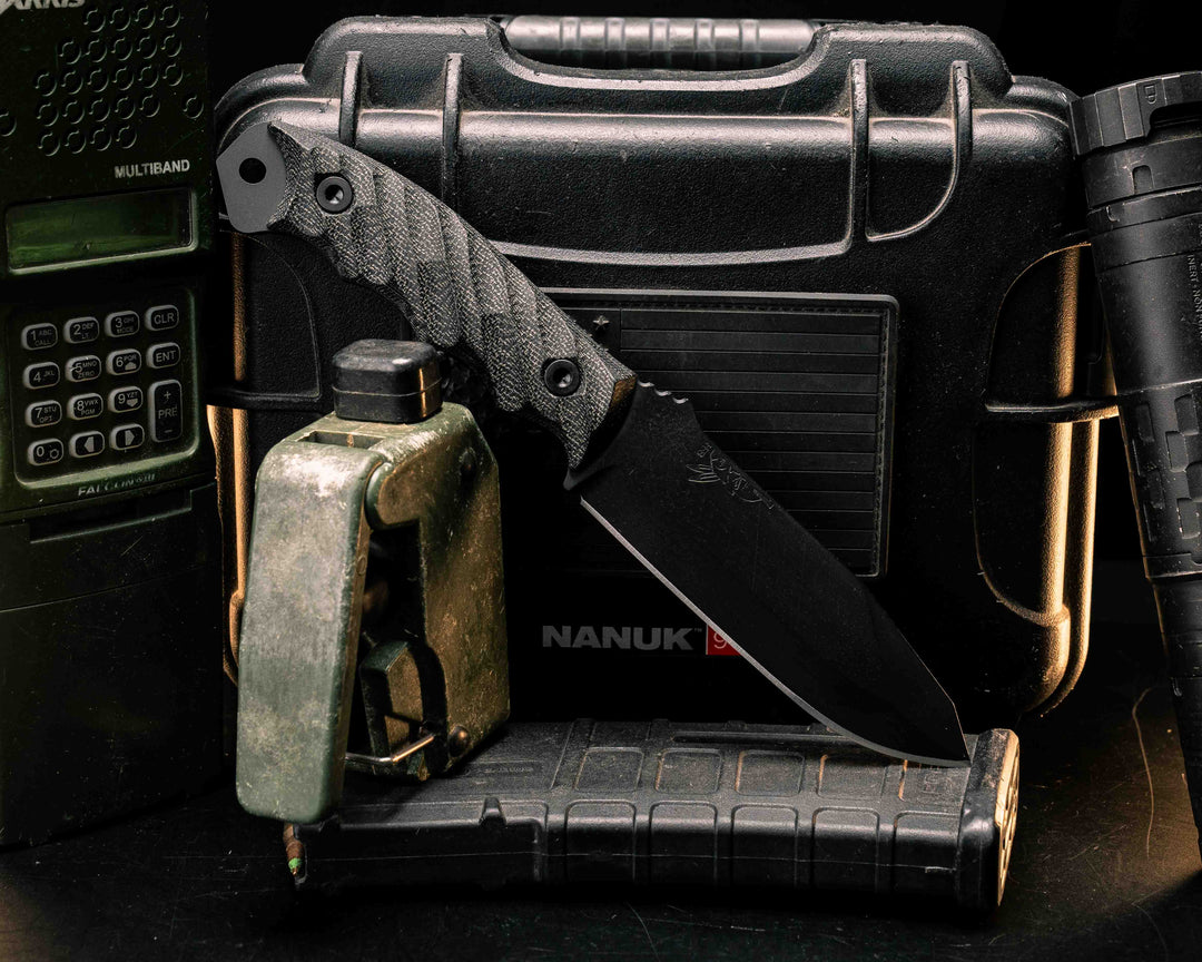 Disaster Breacher- Black Canvas Micarta, Armor Black Cerakote, Allen Bolts, Textured Grip
