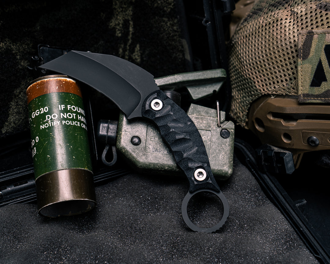 Karambito- Black G10, Armor Black Cerakote, Ti Allen Bolts, Textured Grip