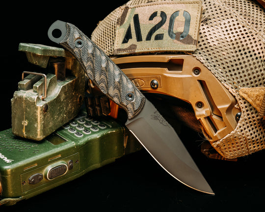 Crow Jr - OD Green / Black Canvas Micarta, Armor Black Cerakote, Allen Bolts, Textured grip