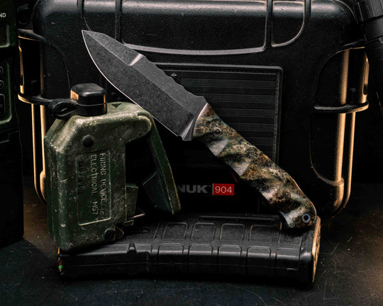 Disaster Jr Gen 3- Dyed Black Ash Burl, Mosaic Pins, Aluminum Lanyard Pin, Textured Grip