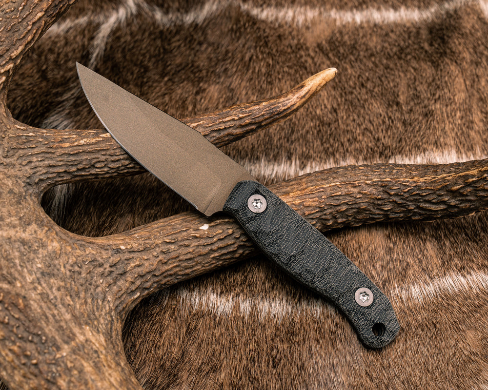 Feather Light- Black Canvas Micarta, Midnight Bronze Cerakote, Ti Allen Bolts, Textured Grip